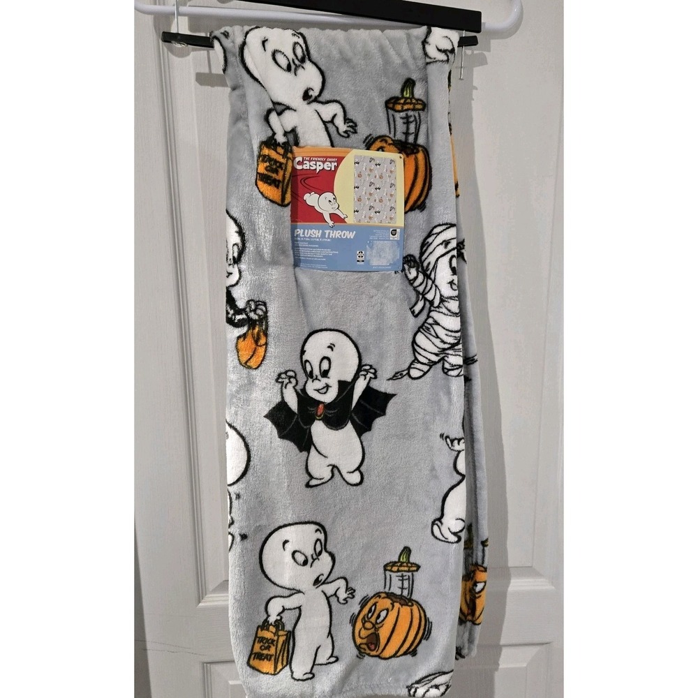 Oeko Tex Casper The Friendly Ghost Halloween Plush Throw Blanket 50x70 Inch NWT